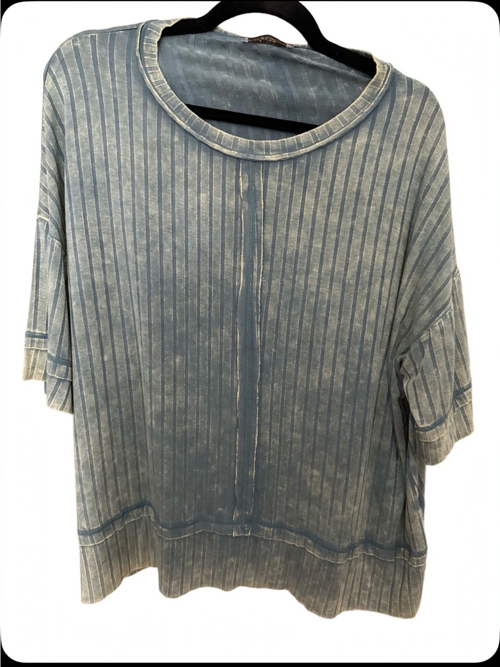 Zenana Outfitters acid Washed Striped Short Sleeve Top